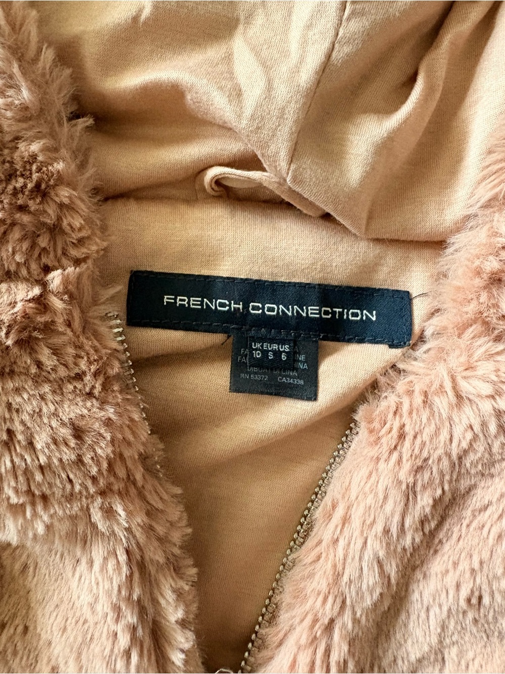 French Connection Y2K Cropped Teddy Hoodie Jacket 6 Hygge Boho Autumn #streetwea - Picture 2 of 7